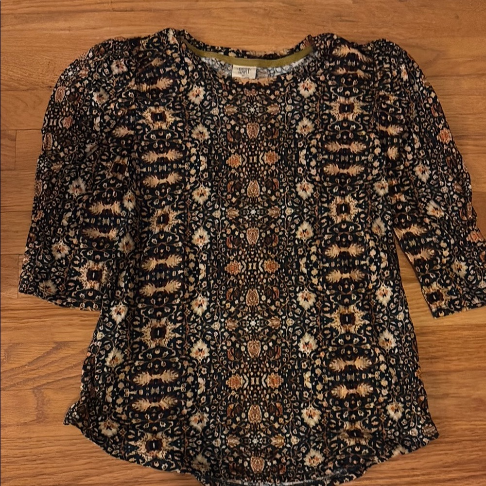 Matilda Jane Women's Navy and Brown Patterned Top XS